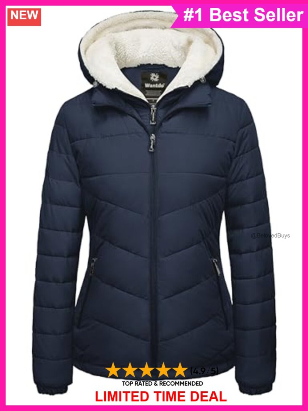 Quilted Winter Puffer Jacket with Fleece Hood, Waterproof